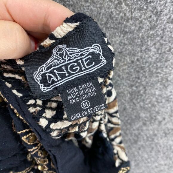 Angie Top Women M Medium Black Geometric Sleeveless Round Neck Wide Strap Rayon - Picture 5 of 6